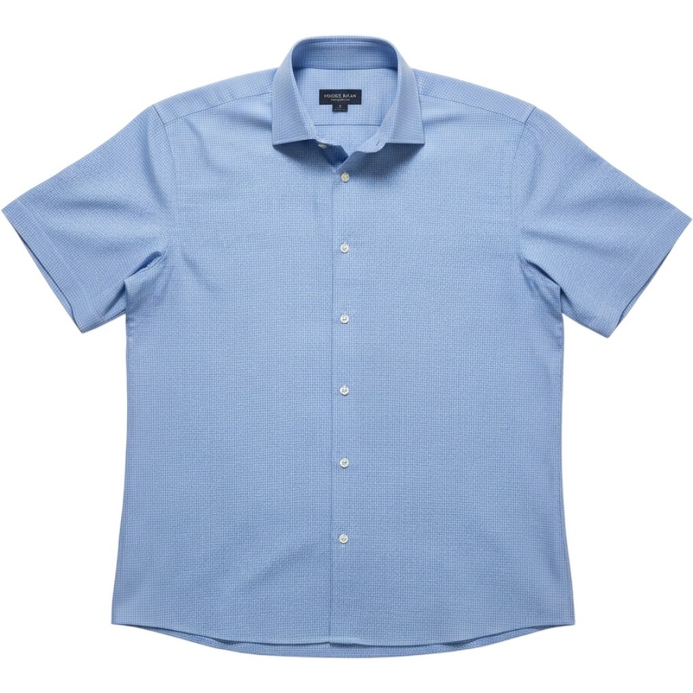 Pronto Uomo Mens Classic Fit‎ Short Sleeve Blue Micro Check Modal Blend Shirt L